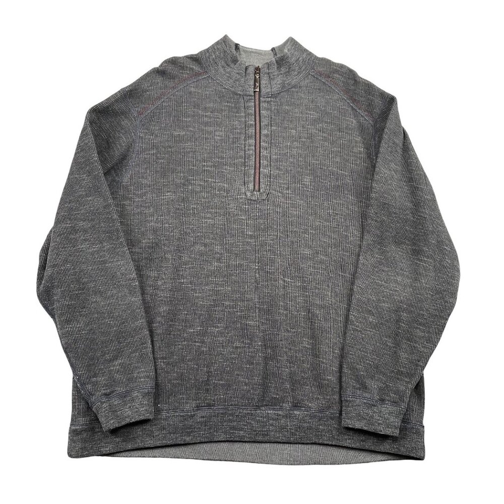 Tommy Bahama Reversible Sweater Mens L Grey 1/4 Zip Pullover‎ Golf